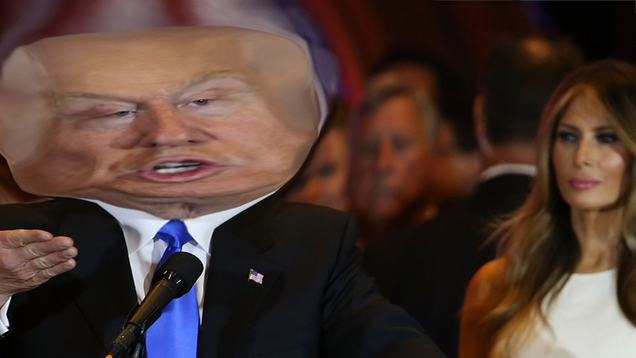 Illustration for article titled We Don’t Know How To Take Down These Photoshops Of Bald Donald Trump, So We’ve Stretched His Face Out All Wide So Nobody Can Recognize It’s Him